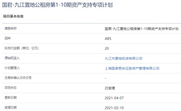 九江置地20亿元公租房资产支持ABS已获上交所受理-中国网地产