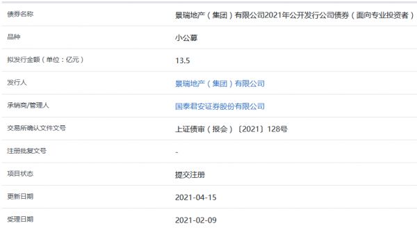 景瑞地产13.5亿元公司债券在上交所提交注册-中国网地产