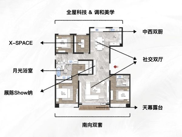 (合生·金茂东叁金茂府 东叁金茂府建面约195㎡空间分布图）