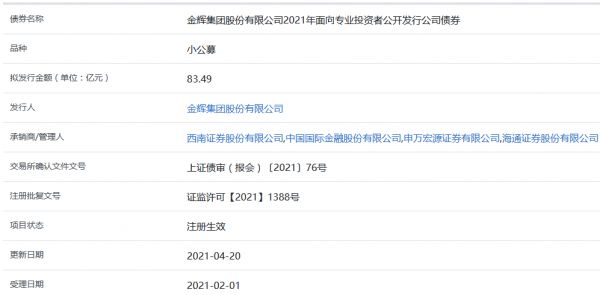 金辉集团83.49亿元小公募公司债券在上交所注册生效-中国网地产