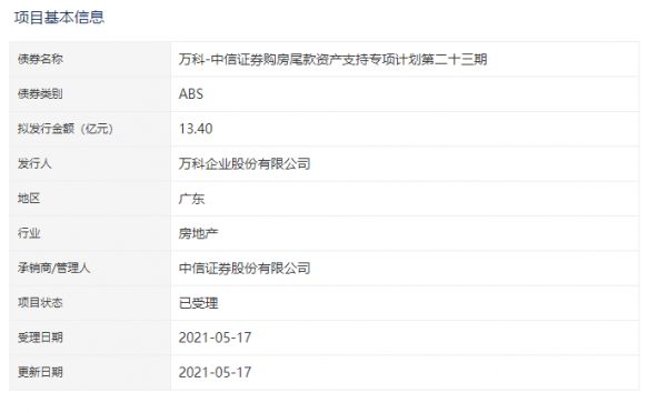 万科13.4亿元购房尾款资产支持ABS已获深交所受理-中国网地产