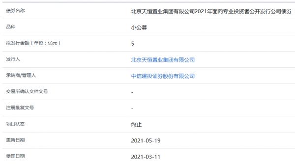 天恒置业5亿元小公募公司债券被上交所终止-中国网地产