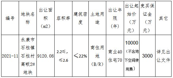 金华永康市21.09亿元出让2宗商住用地 绿城19.6亿竞得一宗-中国网地产