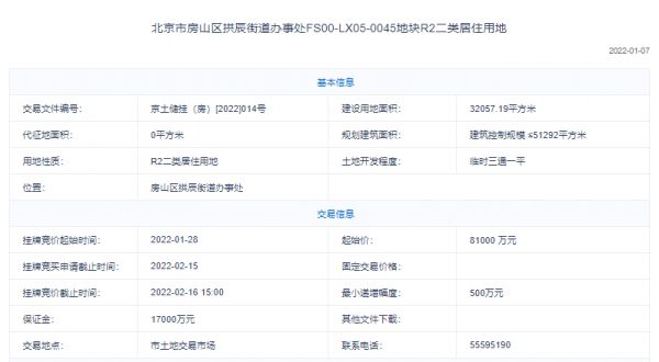 8.1亿！中建智地竞得房山拱辰0045地块