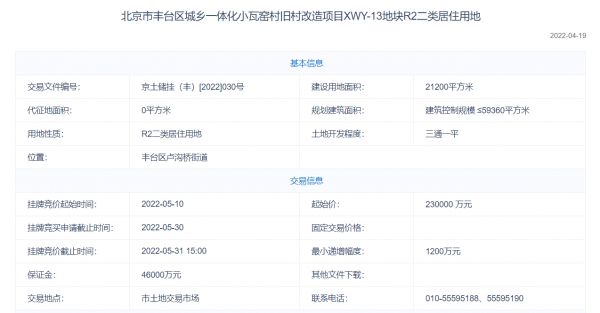 26.45亿+3万平现房销售！电建+首钢竞得丰台小瓦窑地块