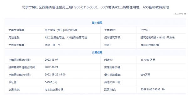 16.7亿！北京建工底价摘得房山佳世苑三期地块