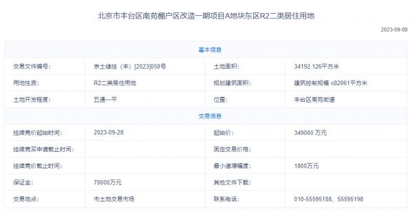 40.135亿！东方雨虹摇号竞得丰台南苑A地块东区