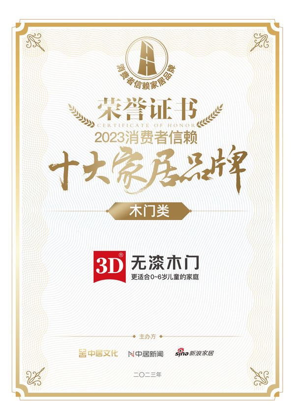 喜报！3D家居荣获木门类「2023消费者信赖十大家居品牌」