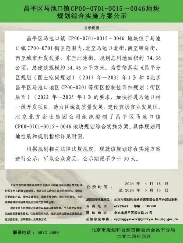 昌平又一地块规划方案公示,将建住宅、学校等!!