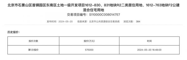 中海地产将独揽石景山首钢园1612-830、831及763地块开发权?