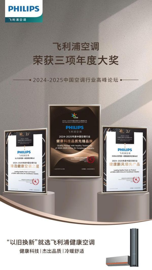 亮相2024-2025中国空调行业高峰论坛,飞利浦健康空调一举斩获三项年度大奖